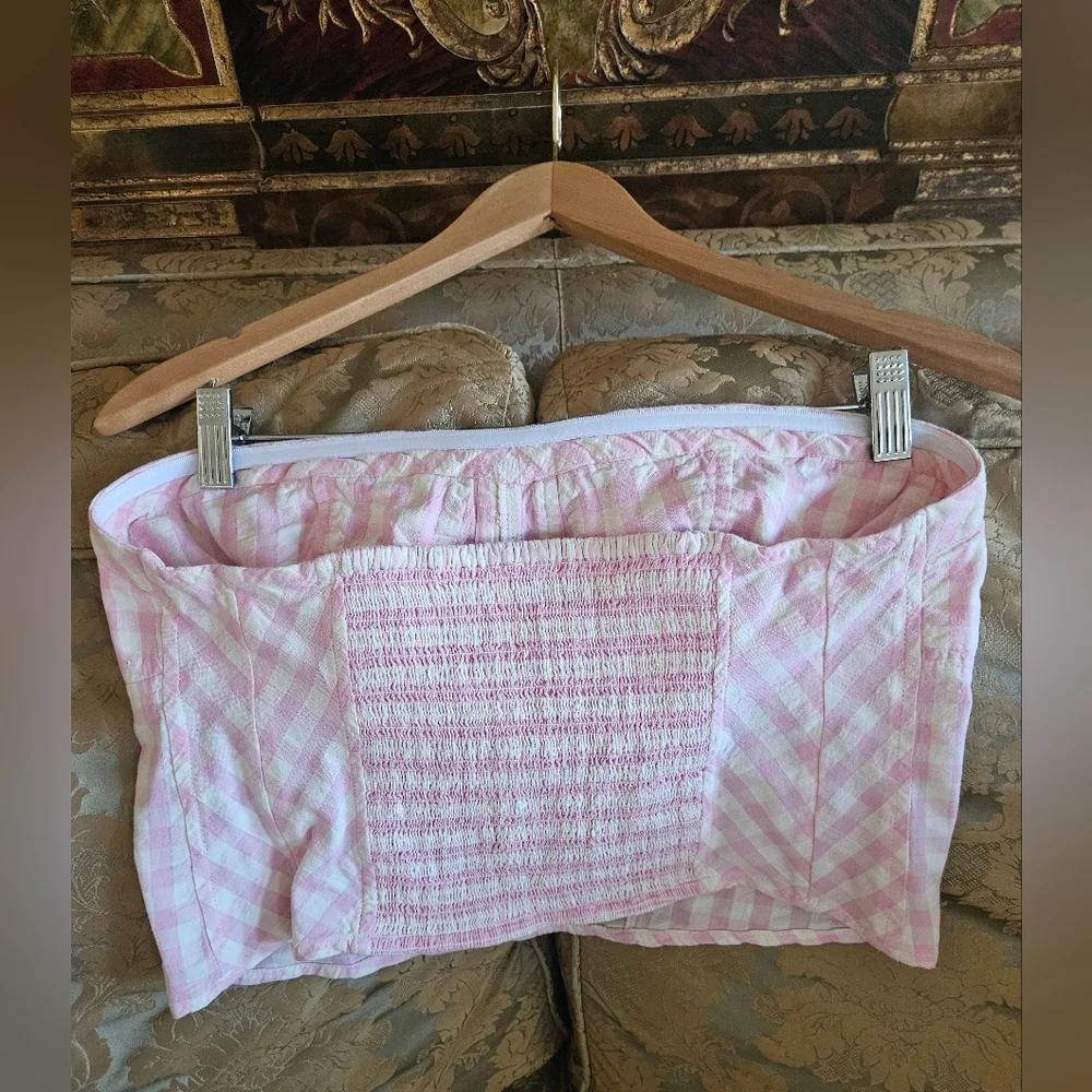 NWOT Free People Pink/White Gingham Bustiet Strapless Top - Picture 3 of 16